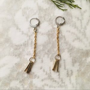 Triple Tone Dainty Metal Punk Slinky Dangle Earrings